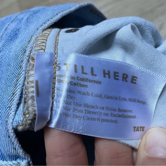 Still Here New York Wool Gingham Tate Denim Straight Mom Jeans Vintage Blue 24 - Picture 12 of 14